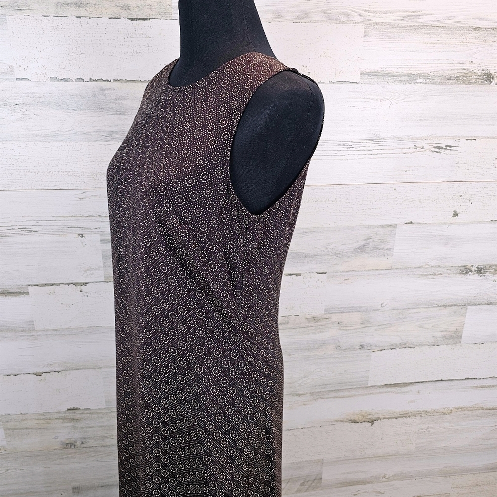 Vintage Old Navy 90s Chocolate Brown Print Midi Dress Sz 4 Rayon Sleeveless - Picture 7 of 16